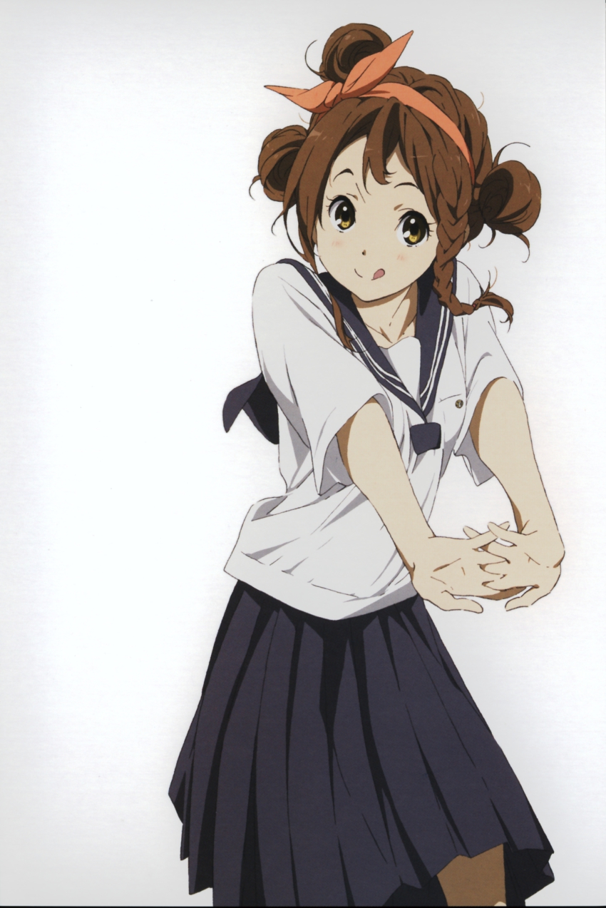 10s, 1girl, :p, absurdres, braid, brown_hair, cowboy_shot, female_focus