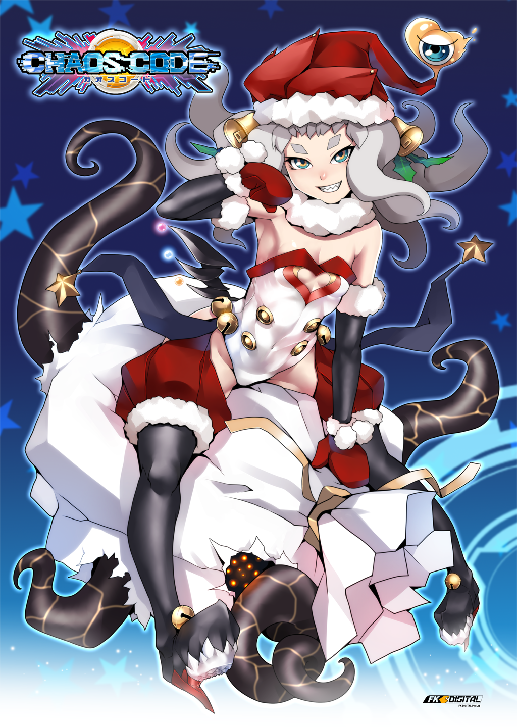 1girl, arc_system_works, ban!_(bansankan), bell, boots, chaos_code, christmas, cthylla_(chaos_code)