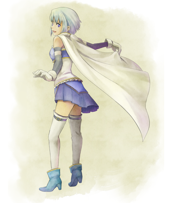 10s, 1girl, armband, back, bad_id, bad_pixiv_id, blue_eyes, blue_hair, cape, female_focus, gloves, hm_(toraoh), looking_back, magical_girl, mahou_shoujo_madoka_magica, mahou_shoujo_madoka_magica_(anime), matching_hair/eyes, miki_sayaka, miki_sayaka_(magical_girl), short_hair, solo, thighhighs, zettai_ryouiki