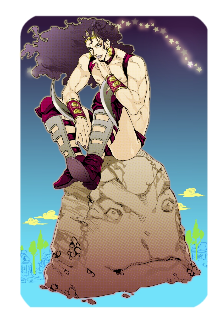 1boy, arm_blade, bad_id, bad_pixiv_id, black_hair, boots, earrings, highres