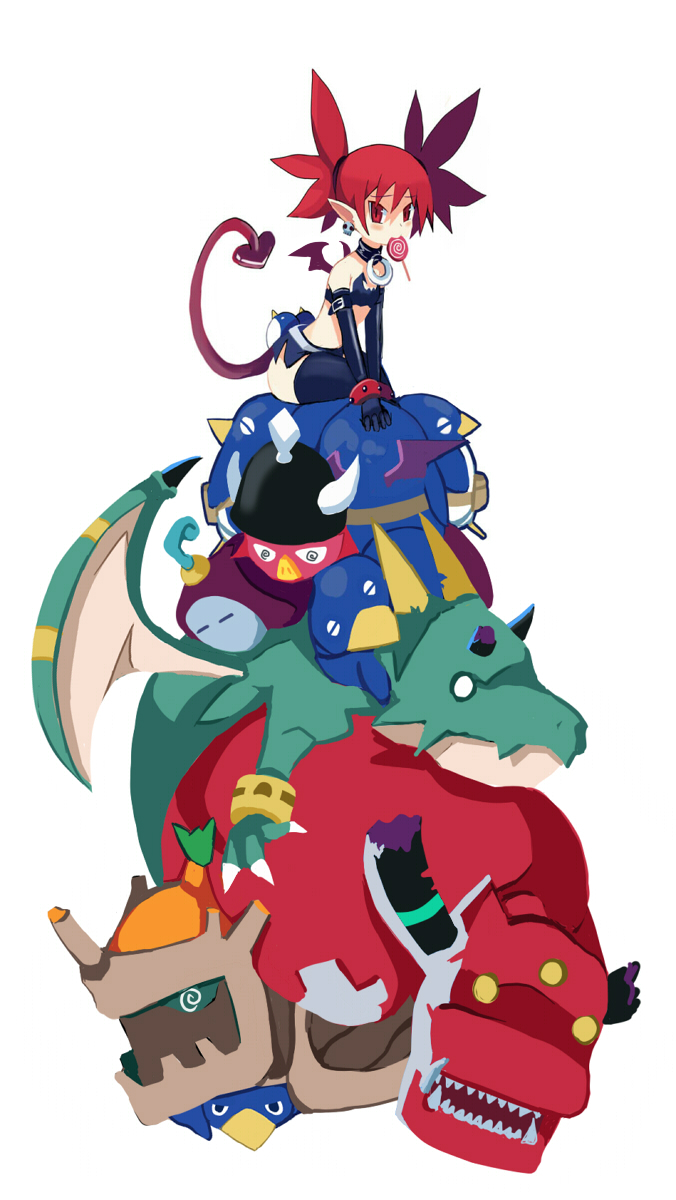 1girl, bad_id, bad_pixiv_id, candy, disgaea, dragon_(disgaea), earrings, elbow_gloves