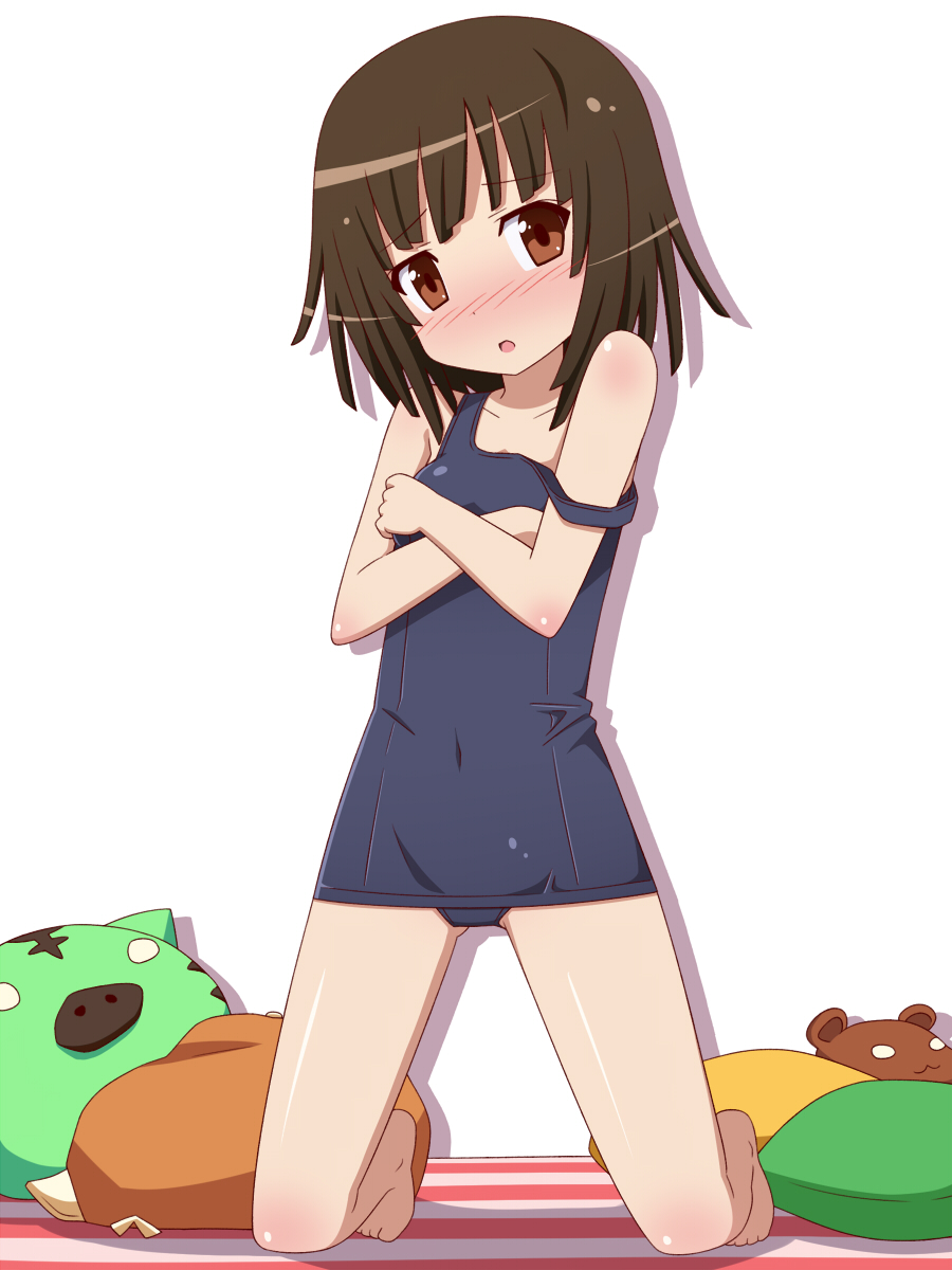1girl, bad_id, bad_pixiv_id, bakemonogatari, brown_eyes, brown_hair, female_focus, hat