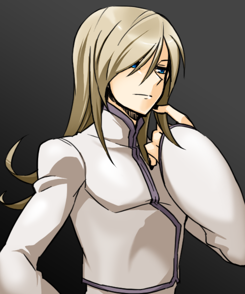 1boy, androgynous, blonde_hair, blue_eyes, frown, long_hair, pixiv_sample, puchi-pochi, saiki_(kof), snk, the_king_of_fighters