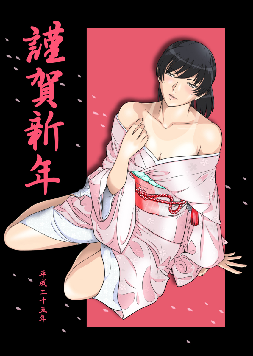 1girl, amagami, bad_id, bad_pixiv_id, bare_shoulders, black_eyes, black_hair, breasts