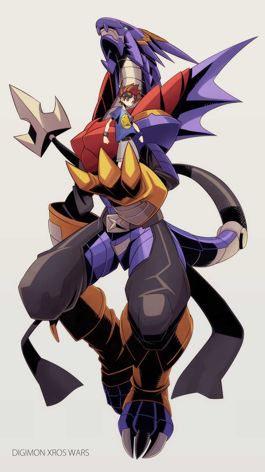 akashi_tagiru, armor, arresterdramon, bad_id, bad_pixiv_id, brown_hair, claws, copyright_name