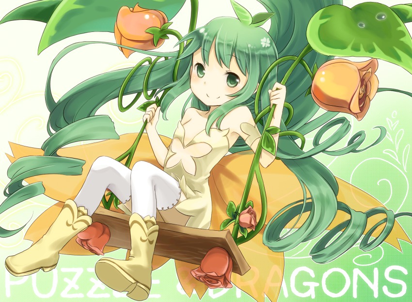 1girl, alraune_(p&amp;d), boots, clothing_cutout, dress, drill_hair, female_focus, flat_chest