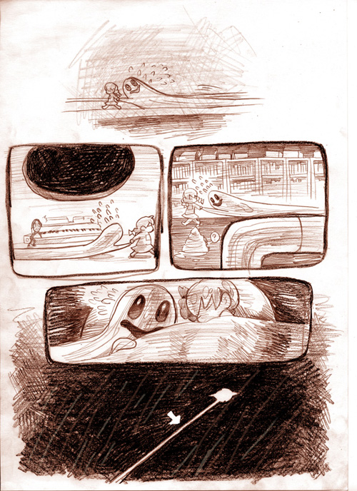 1boy, 1girl, ?, ^^^, arrow_(symbol), ashida, bed, closed_eyes