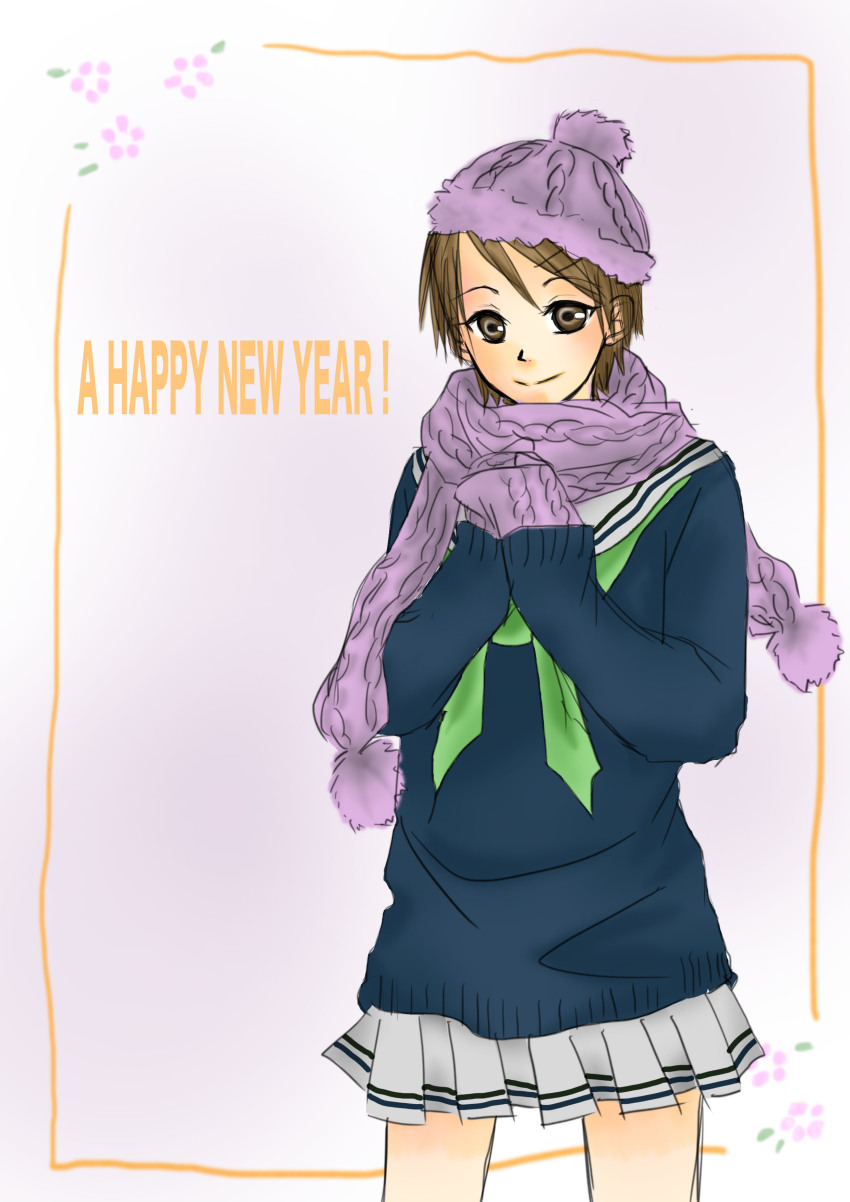 1girl, absurdres, aida_riko, bad_id, bad_pixiv_id, beanie, brown_eyes, brown_hair