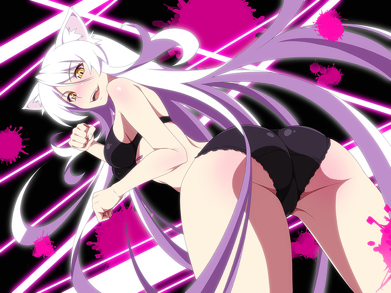 10s, 1girl, animal_ears, ass, bakemonogatari, black_hanekawa, bra, cat_ears