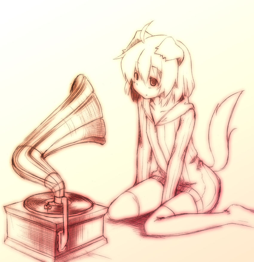 1girl, animal_ears, dog_ears, dog_tail, female_focus, fine_art_parody, highres, his_master's_voice