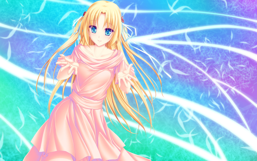 1girl, blonde_hair, blue_eyes, collarbone, dress, female_focus, highres, long_hair