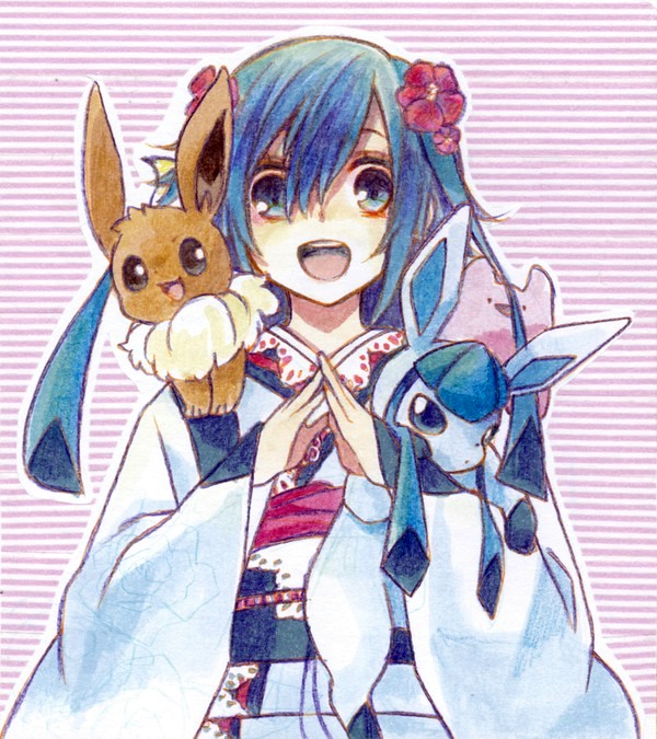 1girl, amarisu, bad_id, bad_pixiv_id, blue_eyes, blue_hair, ditto, eevee