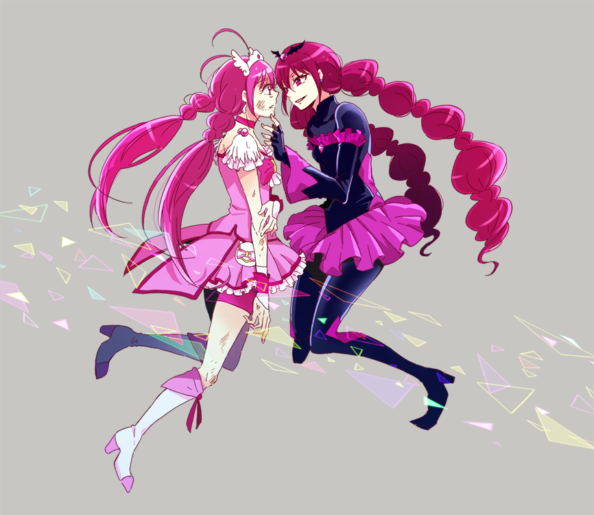 10s, 2girls, bad_end_happy, bad_end_precure, bad_id, bad_pixiv_id, bat_wings, bike_shorts