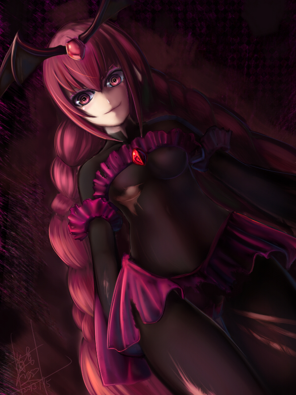 10s, 1girl, bad_end_happy, bad_end_precure, bat_wings, black_bodysuit, bodysuit, dark_persona