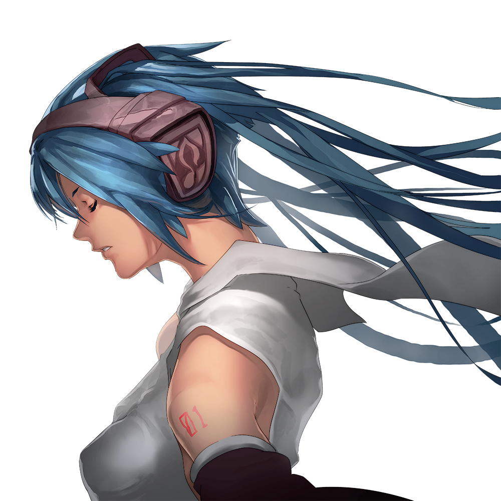 1g_no_izumi, blue_hair, detached_sleeves, closed_eyes, hatsune_miku, headphones, solo, vocaloid