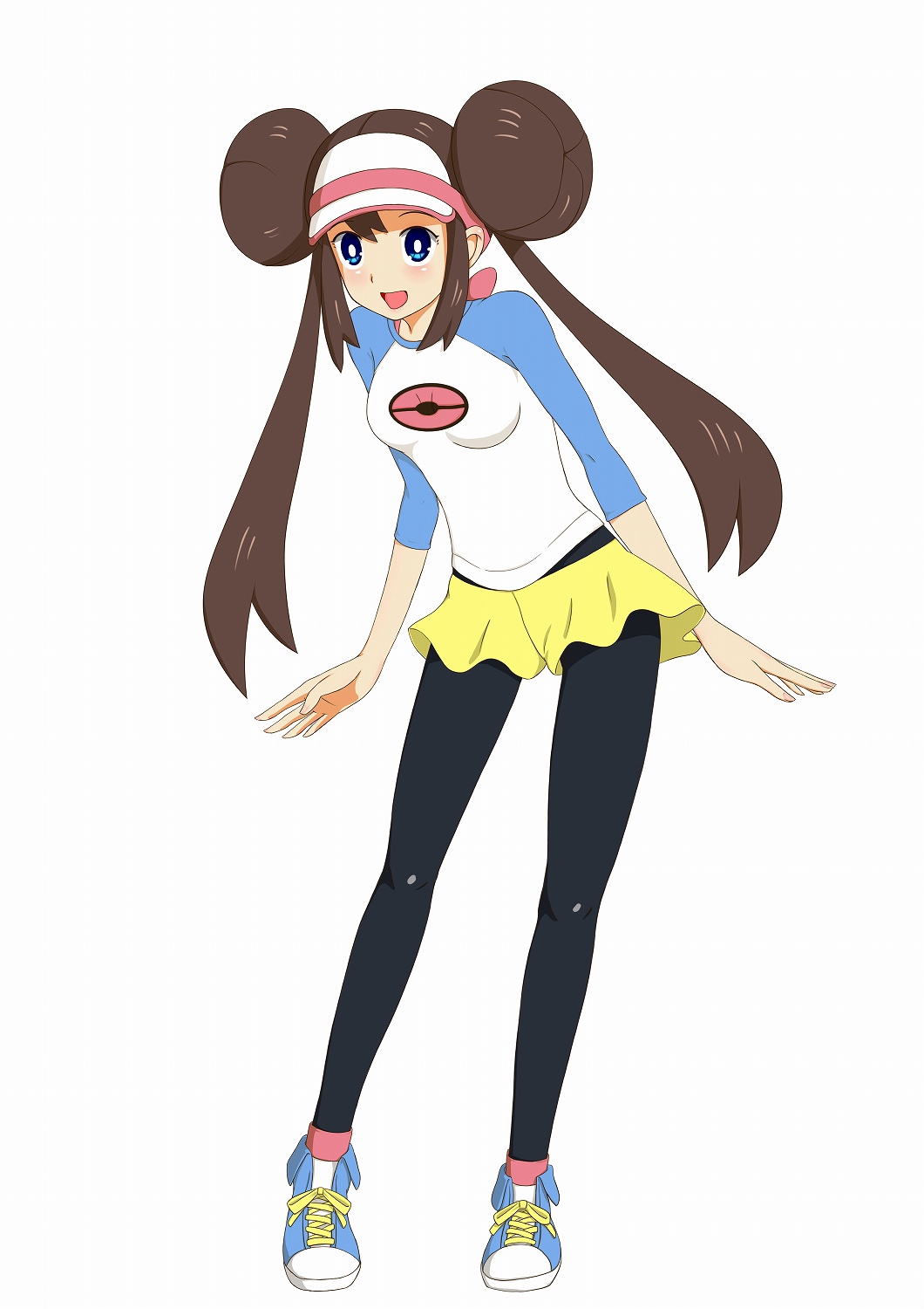 10s, 1girl, blush, happy, highres, hydrangia, long_hair, nintendo, pokemon, pokemon_black_2_and_white_2, rosa_(pokemon), shoes, skirt, sneakers
