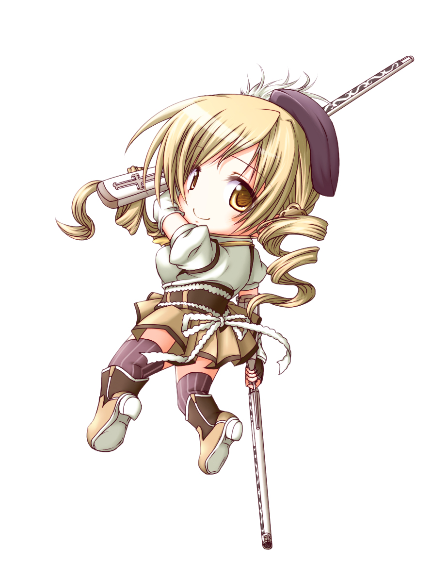 10s, 1girl, blonde_hair, chibi, drill_hair, dual_wielding, female_focus, gloves