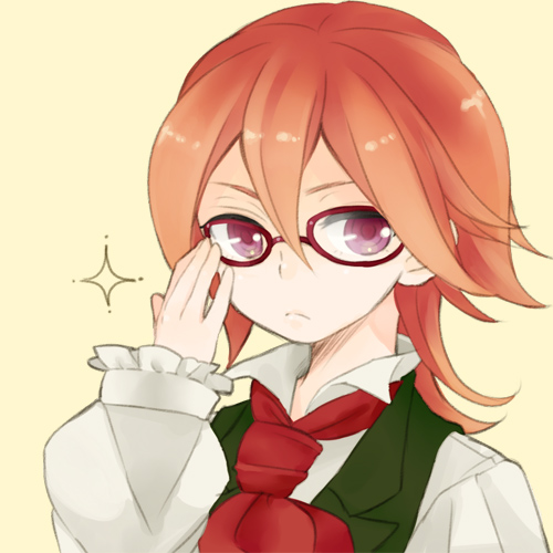 adjusting_eyewear, bokujou_monogatari, bokujou_monogatari:_hajimari_no_daichi, emdo_(norabbit), glasses, lowres, neckerchief, orange_hair