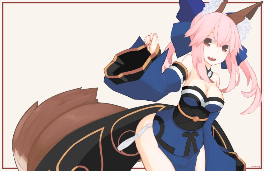 10s, 1girl, amagimikoto, animal_ears, bad_id, bad_pixiv_id, bare_shoulders, bow