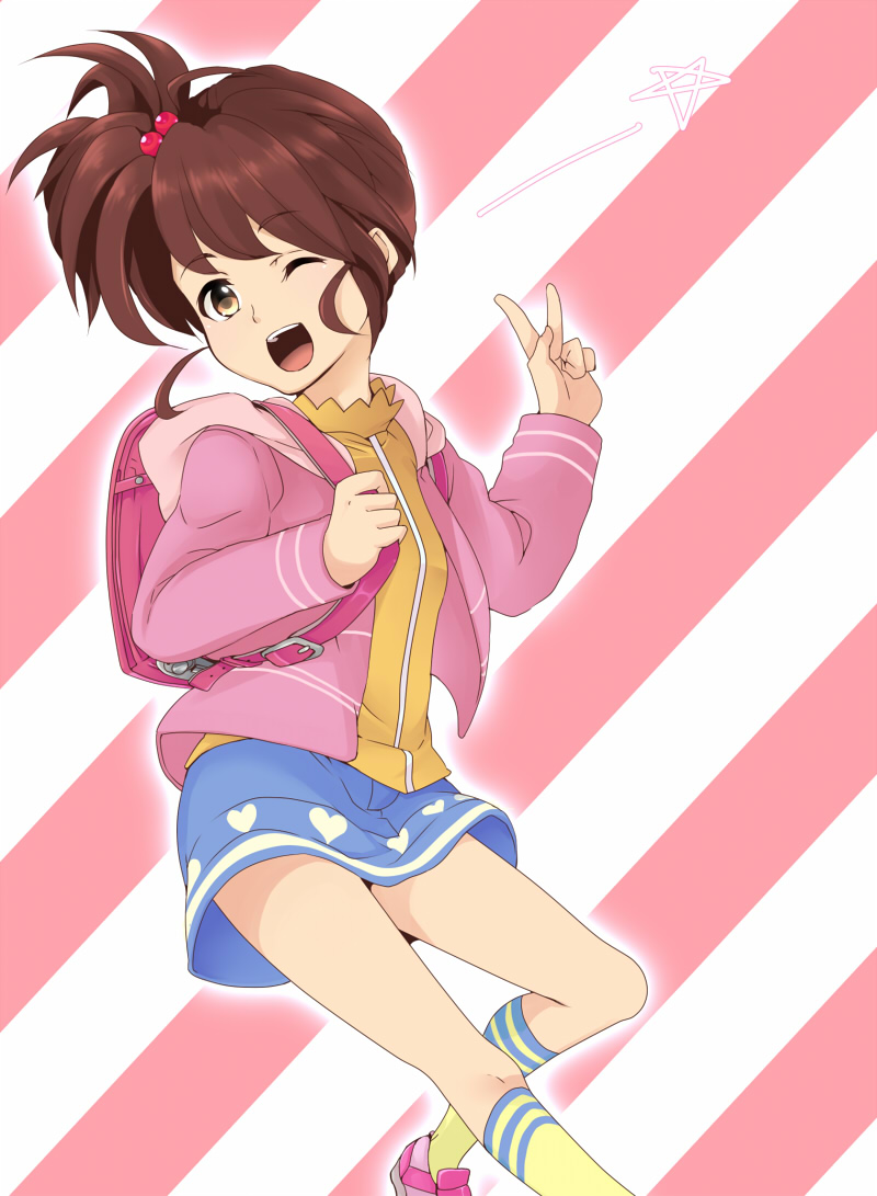 1girl, backpack, bad_id, bad_pixiv_id, bag, brown_eyes, brown_hair, female_focus