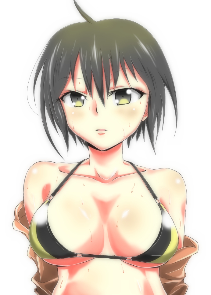 1girl, bikini, black_hair, blush, breasts, female_focus, large_breasts, original