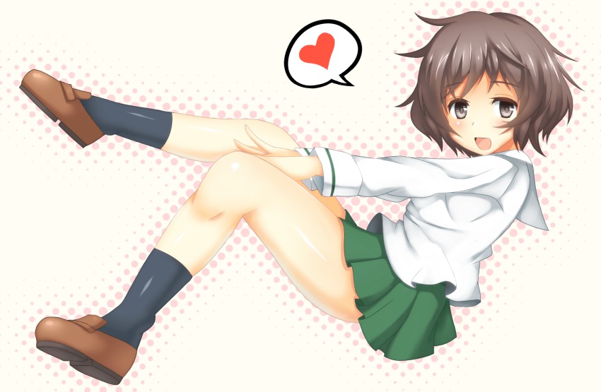 10s, 1girl, akiyama_yukari, bad_id, bad_pixiv_id, black_socks, blouse, blush
