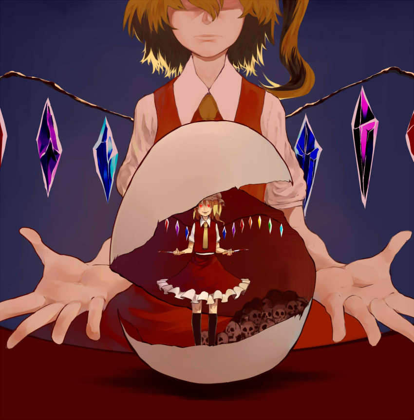 1girl, bad_id, bad_pixiv_id, blonde_hair, blood, c-button, female_focus, flandre_scarlet