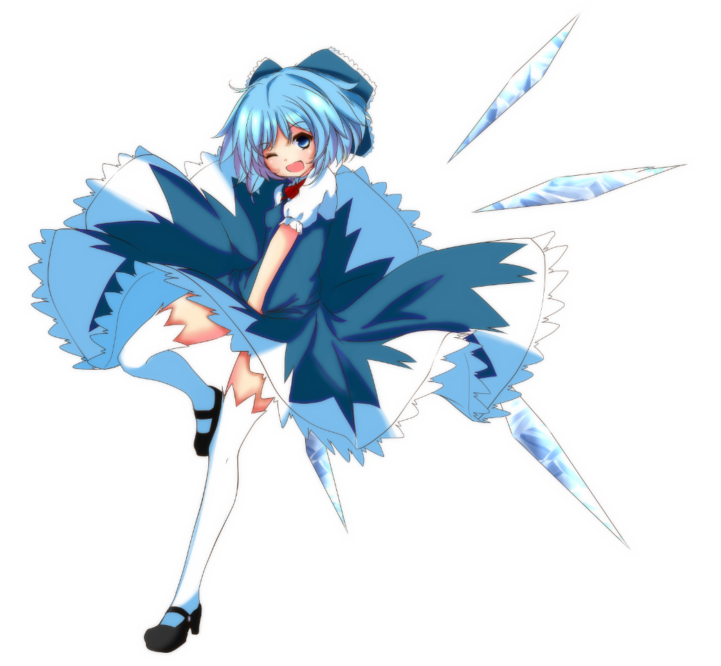 1girl, bad_id, bad_pixiv_id, blue_hair, blush, bow, cirno, colorized