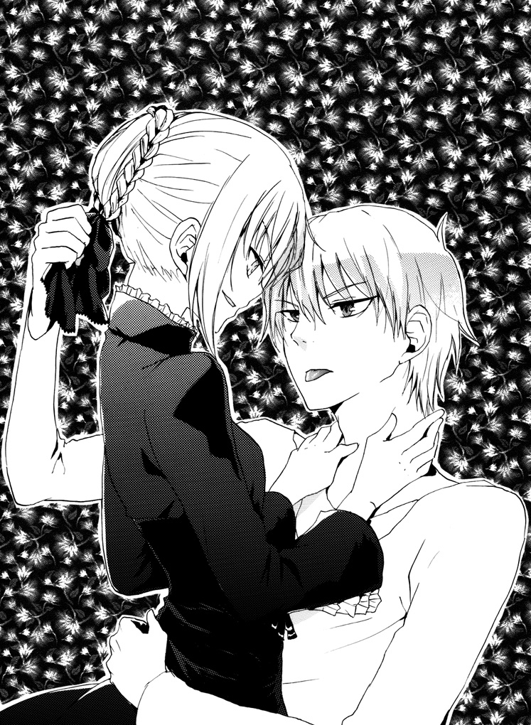 1boy, 1girl, artoria_pendragon_(fate), bad_id, bad_pixiv_id, braid, couple, dress