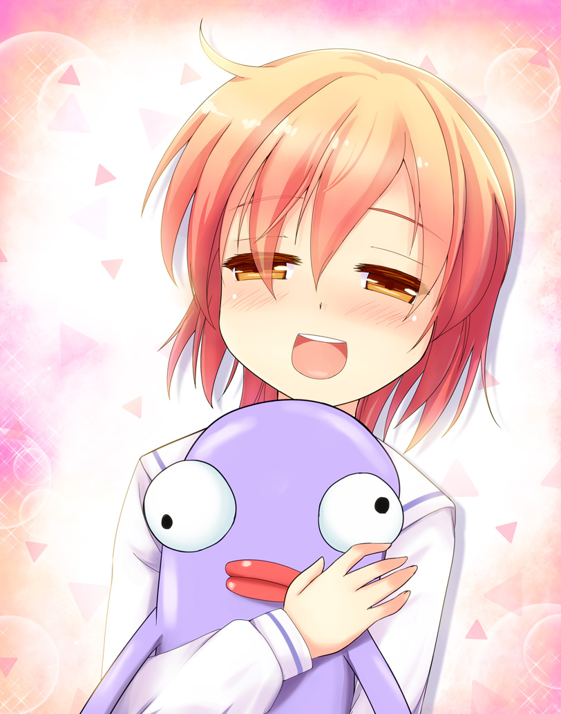 10s, 1girl, blonde_hair, blush, creature, female_focus, gradient_hair, kotoura-san