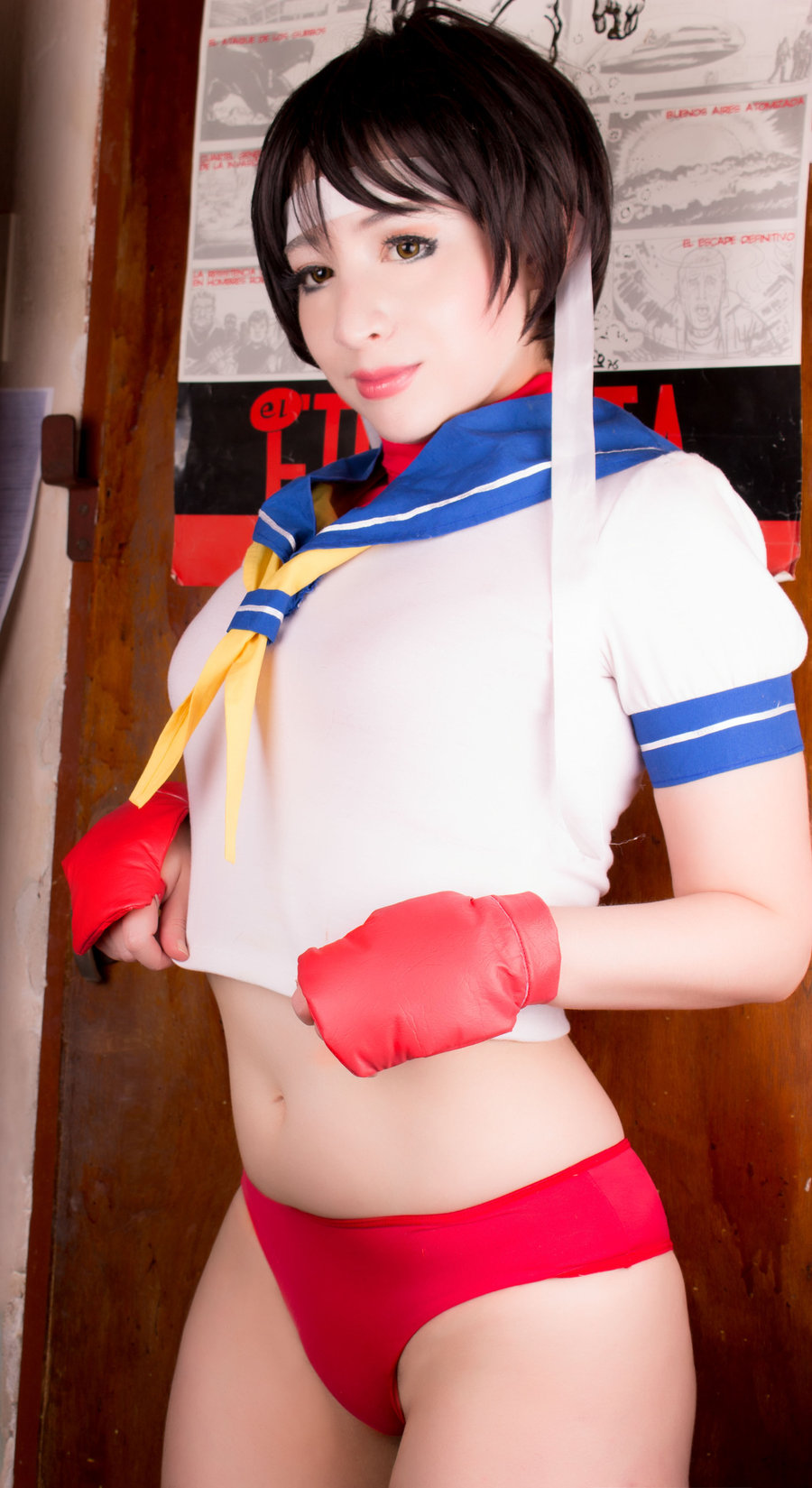 1girl, capcom, cosplay, highres, kasugano_sakura, kasugano_sakura_(cosplay), kitty-honey, photo_(medium), street_fighter