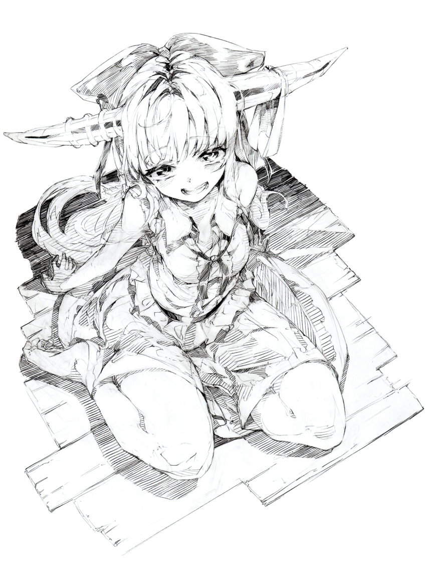 1girl, bad_id, bad_pixiv_id, bare_shoulders, barefoot, bow, female_focus, from_above