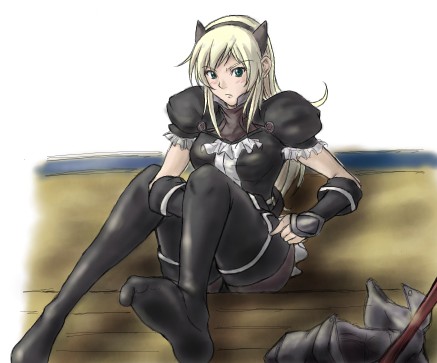 1girl, animal_ears, azu_(warehouse86), blonde_hair, blue_eyes, cat_ears, cat_girl, druaga_no_tou, fatina, female_focus, gothic_lolita, lolita_fashion, lowres, pantyhose, solo