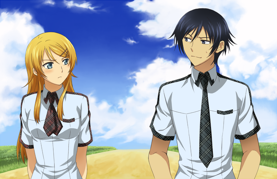 1boy, 1girl, black_hair, blonde_hair, blue_eyes, brother_and_sister, kousaka_kirino, kousaka_kyousuke