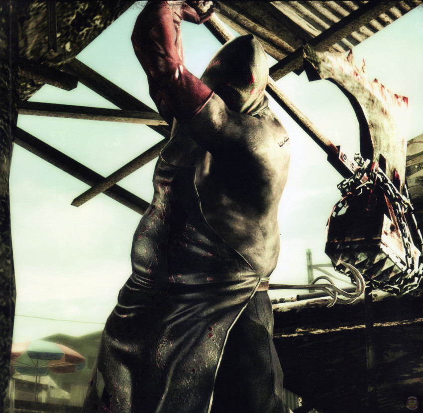 1boy, absurdres, axe, blood, capcom, chain, executioner_majini, highres, hook, majini, male_focus, nail_(hardware), resident_evil, resident_evil_5, solo, weapon