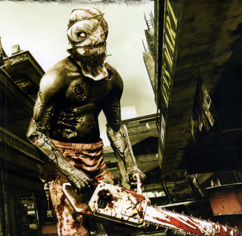 1boy, absurdres, blood, capcom, chainsaw, chainsaw_majini, highres, majini