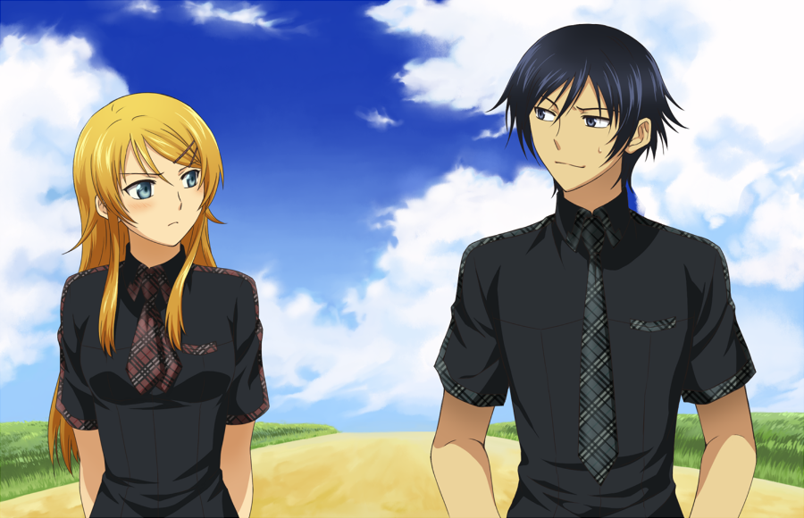 1boy, 1girl, black_hair, blonde_hair, blue_eyes, brother_and_sister, kousaka_kirino, kousaka_kyousuke