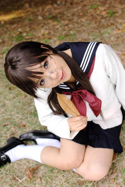1girl, cosplay, dutch_angle, east_asian, female_focus, final_approach, glasses, kipi-san