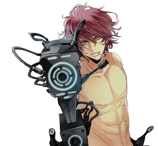 00s, 1boy, cigarette, gantz, gun, kuwabara_kazuo, male_focus, muscular, short_hair, smoking, solo, weapon, zaqloxxx