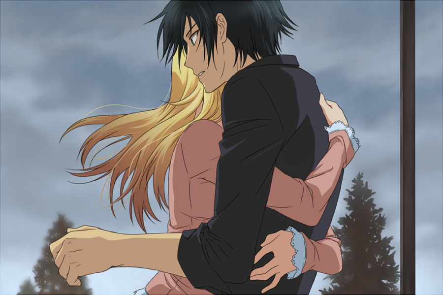 1boy, 1girl, black_hair, blonde_hair, brother_and_sister, hetero, hug, kousaka_kirino, kousaka_kyousuke, long_hair, ore_no_imouto_ga_konna_ni_kawaii_wake_ga_nai, short_hair, siblings, toryi