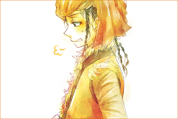 1boy, bad_id, bad_pixiv_id, black_hair, braid, ctc, from_side, headscarf, joruk_halgal, male_focus, multiple_braids, nervous, orange_headscarf, otoyomegatari, profile, short_hair, sigh, solo