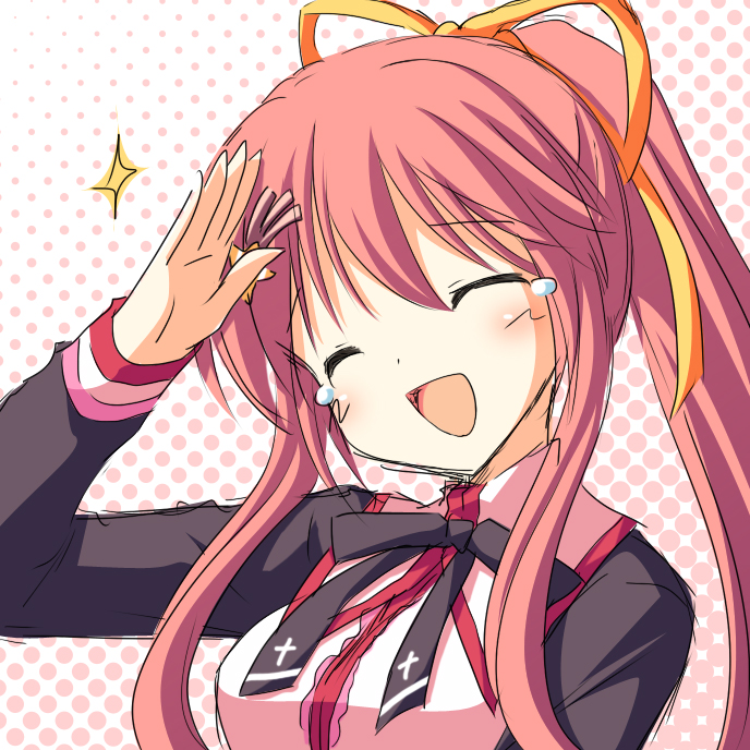 1girl, blush, closed_eyes, comsome, female_focus, gokago_rin, long_hair, open_mouth, ponytail, solo, tears, yuyi