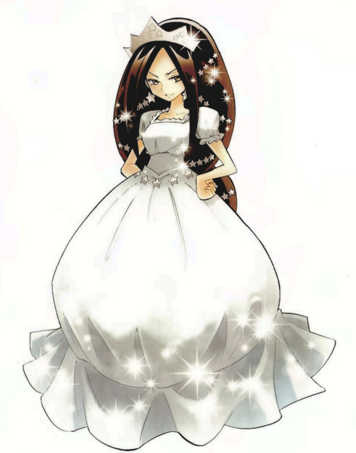 1girl, androgynous, asakura_hao, crossdressing, crossdressing_(ftm), dress, genderswap, genderswap_(mtf), official_art, shaman_king, smile, takei_hiroyuki, tiara, white_dress