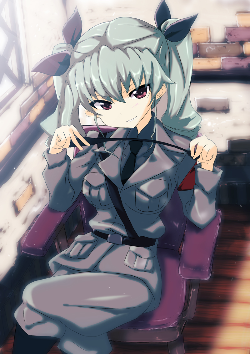 10s, 1girl, anchovy_(girls_und_panzer), bad_id, bad_pixiv_id, belt, black_boots, black_shirt