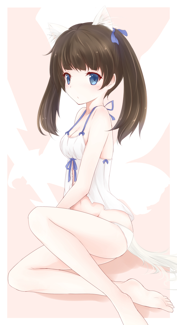 10s, 1girl, animal_ears, babydoll, blue_eyes, blush, brave_witches, brown_hair