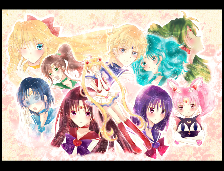 1990s_(style), 6+girls, aino_minako, bishoujo_senshi_sailor_moon, bishoujo_senshi_sailor_moon_s, blush, chibi_usa, hino_rei