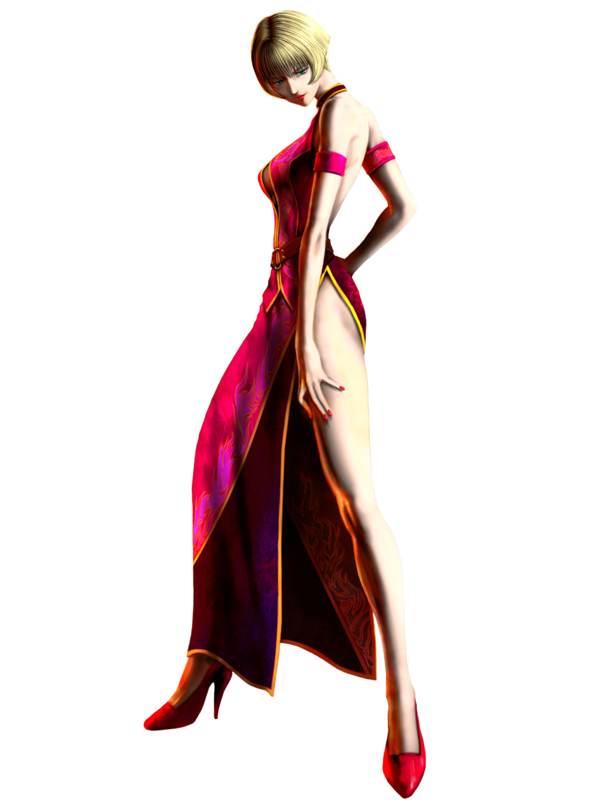 1girl, armlet, backless_dress, backless_outfit, blonde_hair, bloody_roar, bob_cut, breasts