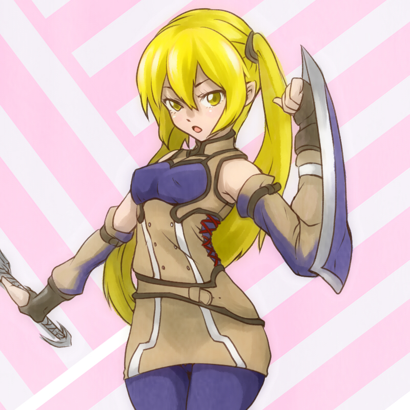 1girl, blonde_hair, female_focus, fingerless_gloves, fire_emblem, fire_emblem_awakening, gloves, islandz, long_hair, nintendo, open_mouth, severa_(fire_emblem), solo, twintails, very_long_hair, yellow_eyes