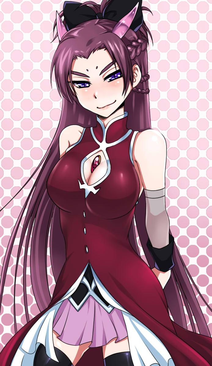 1girl, bow, braid, breasts, cleavage, cleavage_cutout, clothing_cutout, cosplay