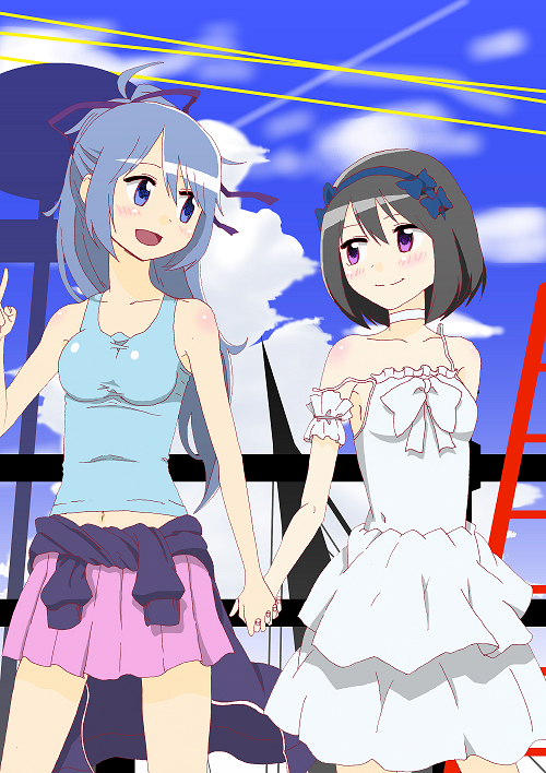 10s, 2girls, ajisu_abeba, akemi_homura, alternate_hair_length, alternate_hairstyle, bad_id, bad_pixiv_id